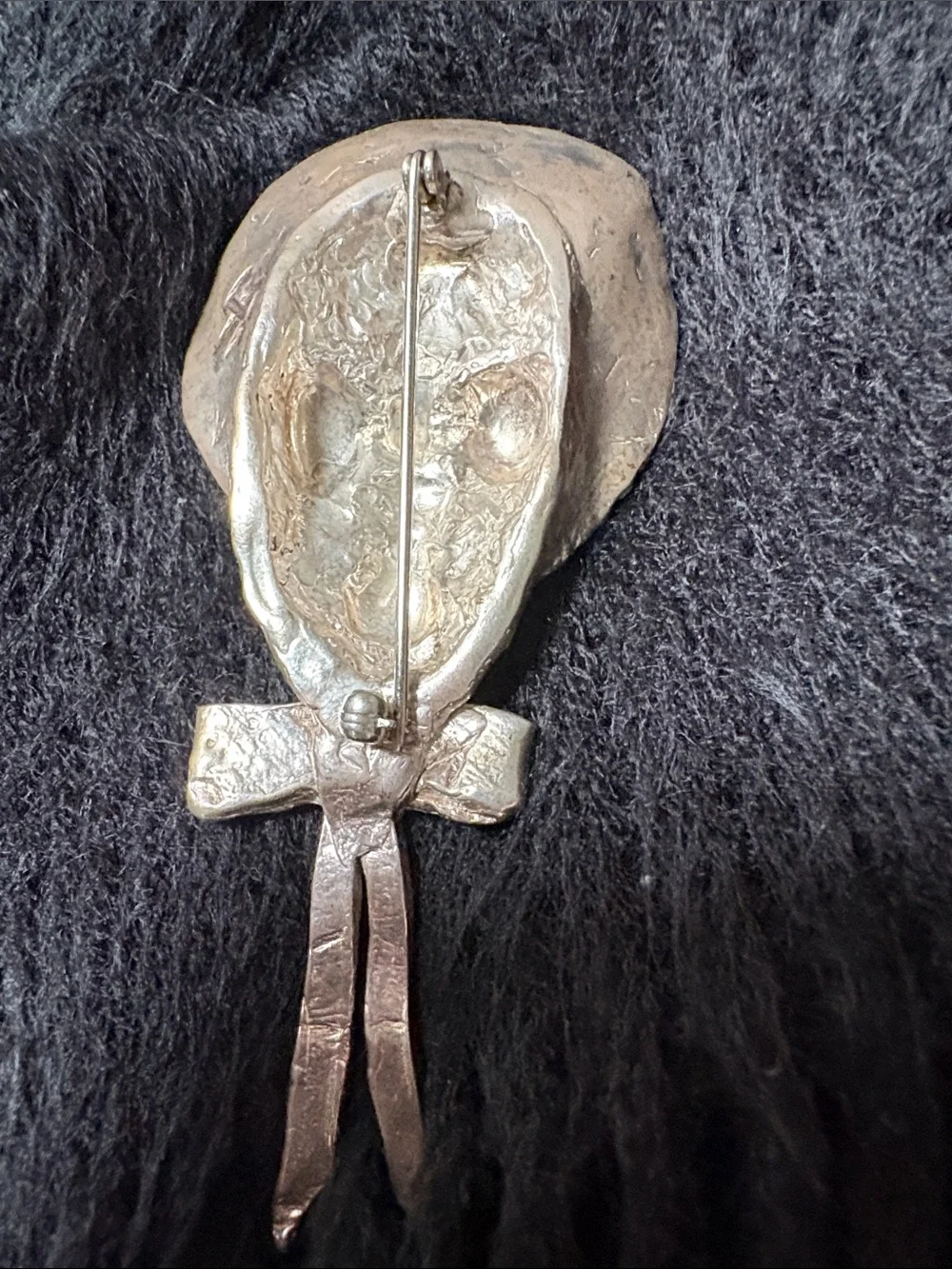 Vintage Sterling Silver Lady Portrait Brooch with Bow Accent